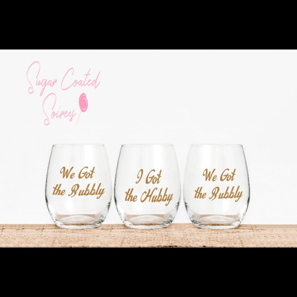 Bridal Shower Custom Hubby Bubbly Wine Glasses